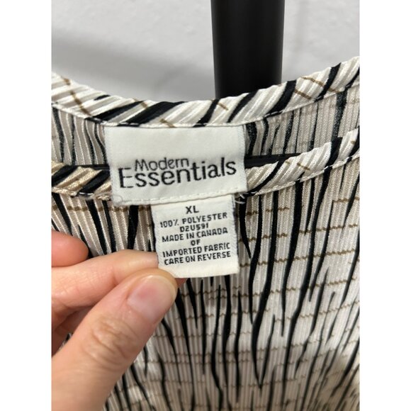 Modern Essentials Sleeveless Top Polyester Striped Pattern Beige Black Sz XL - Picture 5 of 8